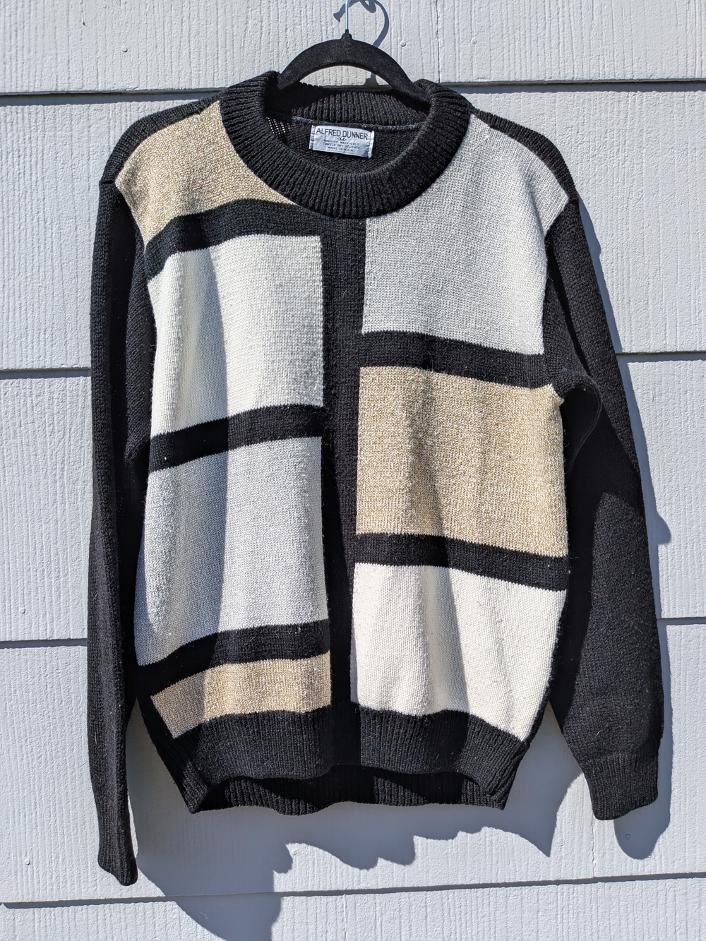 Women's Alfred Dunner Black, Cream & Beige Geometric Crewneck Sweater